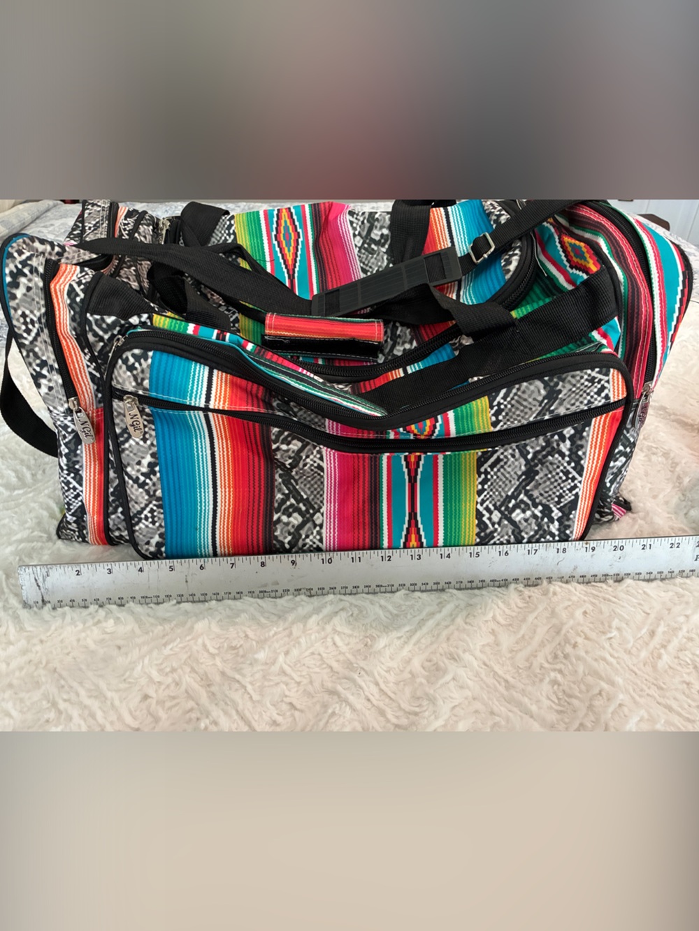 Colorful Striped Women’s Tote Bag with Black Trim
